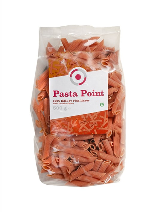 röd linspasta penne i påse