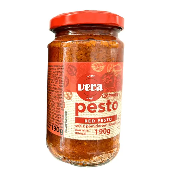 grön och röd pesto i två olika glasburkar